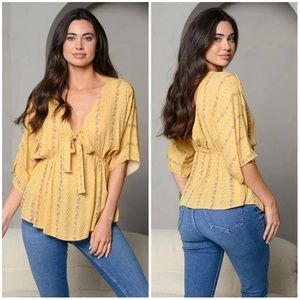 FLORAL PRINT TIE FRONT EMPIRE WAIST BABY DOLL TOP